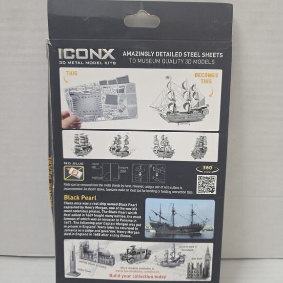 Fascinations ICONX Black Pearl 3D Laser Cut Metal Earth Model Kit New - Picture 3 of 3